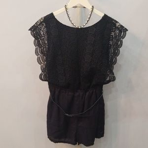 Ark and Co. Black lace romper with keyhole back